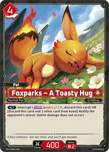 Foxparks – A Toasty Hug — Palworld TCG card